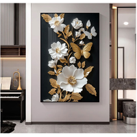 Décoration Murale Moderne Nordique de Luxe, Tableau Abstrait Noir Stéréoscopique à Motifs Floraux, Art Minimaliste pour Fond de Canapé de Salon
