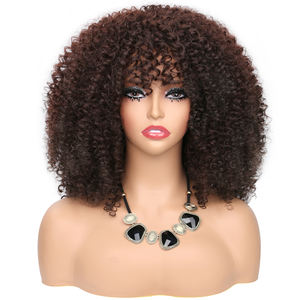 Nouvelle arrivée 16 pouces sans colle et moelleux comme une <span class=keywords><strong>bombe</strong></span> perruques cheveux longs bouclés Afro crépus bouclés perruque avec frange pour les femmes noires - Product Image 1