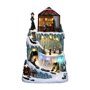 Christmas Mountain Village con luz Led y esquí Patinadores en movimiento Artesanía de resina Navidad - Product Image 2
