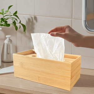 Organisateur de couverture de boîte de serviettes en bambou minimaliste moderne porte-mouchoir avec couvercle supérieur amovible pour table de salle de bain - Product Image 1