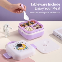 Boîte à lunch pour enfants en PP sans BPA, couvercle en plastique, cuillère-fourchette, poignée de transport, compartiment à double niveau, utilisable au micro-ondes pour l'école et les pique-niques