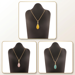 Collar con colgante de calcedonia acuática en forma de lágrima, diseño popular, latón chapado en oro de 18k, engaste de bisel, cadena de cable, para fiesta - Product Image 6