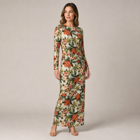 Robe longue à imprimé botanique pour femmes Joydressing, col rond, manches longues, robe maxi décontractée pour les détaillants de vêtements