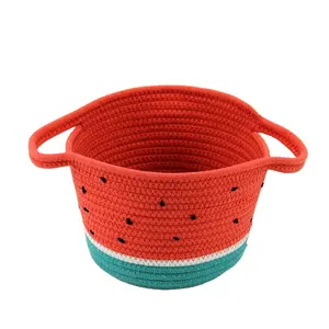 红色西瓜棉绳收纳篮可爱设计婴儿礼品篮