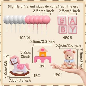 Set <span class=keywords><strong>de</strong></span> 17 Piezas para Decoración <span class=keywords><strong>de</strong></span> Pastel <span class=keywords><strong>de</strong></span> Cumpleaños <span class=keywords><strong>de</strong></span> Bebé Rosa, Precio <span class=keywords><strong>de</strong></span> Fábrica, con Osito <span class=keywords><strong>de</strong></span> Peluche, Caballito Balancín, Bloques, Pancarta y Nubes, Artículos para Fiesta - Product Image 2