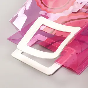 핑크 패션 스타일 방수 클리어 선물 포장 가방 사용자 정의 PVC 여성의 쇼핑 토트 백