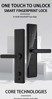 Serrure intelligente électronique WIFI Tuya en acier au carbone et alliage d'aluminium, accès par empreinte digitale, carte-clé, poignée de porte en bois, serrure intelligente
