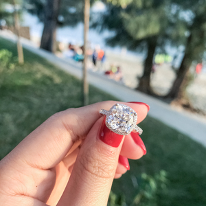 Classico 925 Sterling Silver 3CT Cubic Zirconia Halo cuscino anello di fidanzamento romantico bianco <span class=keywords><strong>da</strong></span> <span class=keywords><strong>sposa</strong></span>/abito <span class=keywords><strong>da</strong></span> festa per le donne - Product Image 5