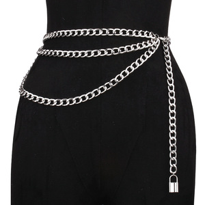โซ่คาดเอวแฟชั่น โซ่โลหะผสมสังกะสี จี้รูปทรงล็อค สำหรับทุกเพศ สวมใส่ได้ทุกวัน สไตล์ฮิปฮอป หลายชั้น - Product Image 3