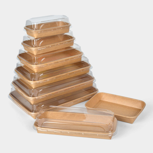 Boîte d'emballage jetable en papier kraft et plastique transparent pour pâtisseries, desserts, tiramisu, gâteaux, sushis, plats à <span class=keywords><strong>emporter</strong></span> et <span class=keywords><strong>traiteur</strong></span> - Product Image 1