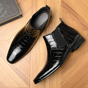 Botas Chelsea para Hombre, de Cuero Genuino, Punta Puntiaguda, Sin Cordones, Antideslizantes, para Todas las Temporadas, Uso Formal - Product Image 1