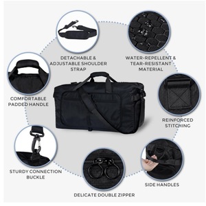 65L 撥水ジムバッグ シューズコンパートメント付き 折りたたみ式トラベルダッフル 大型パッカブルバッグ 耐引裂性フィットネスバッグ - Product Image 5