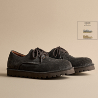 Chaussures Derby Homme en Daim de Vache Noir Délavé à Lacets, Style Vintage Vieilli, Semelle Épaisse, Chaussures de Travail Style Old Money, Logo Personnalisé, Vente en Gros