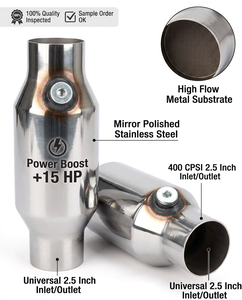Convertisseur catalytique universel haute performance 400 <span class=keywords><strong>cpsi</strong></span> 2,5 pouces, substrat métallique poli miroir, Power Boost +15HP pour voiture tuning - Product Image 1