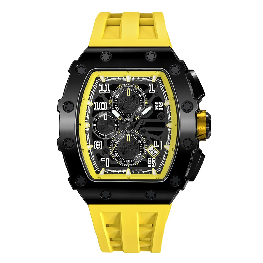 Vente en gros Montres-bracelets chronographes de luxe à quartz pour homme avec bracelet de montre en silicone reloj lumineux montres pour homme noir