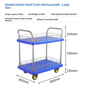 Carrito de Almacenamiento de Dos Niveles de Plástico Azul con Estructura de Acero y Cuatro Ruedas, Carro de Utilidad Móvil para Logística - Product Image 6