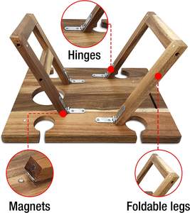 Plateau pliable en bois, 4 porte-verres, planche à fromage OEM/ODM, Table de pique-nique Portable en bois d'acacia avec couteau - Product Image 4