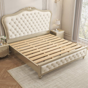 Lit en hêtre de style <span class=keywords><strong>palais</strong></span> français, luxe léger, rembourré en cuir, plateforme sculptée, tailles King et Queen - Product Image 2