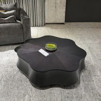 Table basse moderne, simple, de haute qualité, en bois massif noir, avec rangement et fleurs, au design minimaliste, pour salon et maison