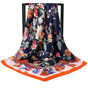 Stampa digitale personalizzata in <span class=keywords><strong>Chiffon</strong></span> di poliestere di 90cm grande sciarpa quadrata arancione marrone Paisley motivo musulmano donna Instant Hijab scialle - Product Image 1