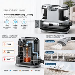 Nettoyeur vapeur pour tissus d'ameublement 2000W, aspirateur eau et poussière 180 ℃   Machine de nettoyage de tapis et de canapés à vapeur haute température - Product Image 2