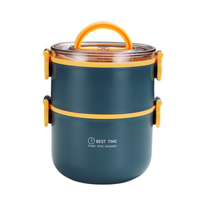Hot selling round double layer lunch box portable student adult lunch box stackable bento box
