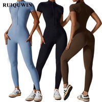 RUIQIWIN nouvelle fermeture éclair sans couture à manches courtes Yoga combinaison femmes respirant porter musculation body