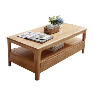 Solid Wood Coffee <b>Table</b> Natural Color Modern Minimalist Living Room <b>Side</b> <b>Table</b> With Storage Shelf - Product Image 4