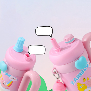 Gobelet isotherme en acier inoxydable de 850 ml avec poignée lapin de dessin animé mignon, tasse à paille portable pour enfants, mug de voyage – En stock - Product Image 3