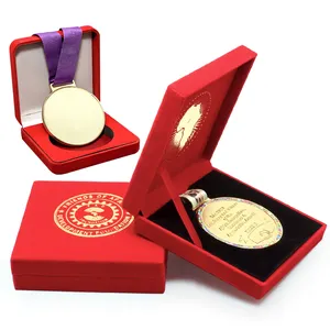 Gift Box Velvet Slab Capsule Gold Wood Coin Display Box Coin Holder Custom Luxury Presentation Medal Box