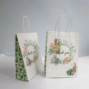 KUAIMA 22*11*27cm Custom Design <b>White</b> Floral Kraft Thank You Gift <b>Bags</b> Packaging <b>Bags</b> for <b>Small</b> Business - Product Image 1