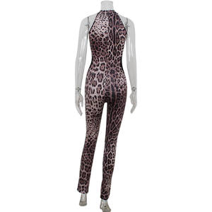 Viviblook Z306JP Mono de Fiesta para Mujer, Sexy, con Estampado de Leopardo, Nuevo, sin Mangas, Halter, Malla Ajustada, Alta Elasticidad - Product Image 4