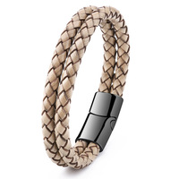 Mode minimaliste bracelets pour hommes logo personnalisé noir PVD plaqué fermoir double couche en cuir bracelet pour hommes père bijoux