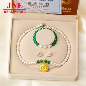 Kalung Mutiara Alami Hetian Jade Emas Ping an Fu Kalung Mutiara Hadiah Ibu untuk Orang Tua Hari Ibu - Product Image 1