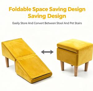 Sturdy Wooden Frame Pet Stairs Ottoman 2-in-1 Foldable Non-Slip <b>Dog</b> Steps for <b>Couch</b> Multi-Functional Pet Ramp Stool - Product Image 1