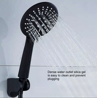 Pommeau de douche à effet pluie à main ABS noir rond haute pression accessoire de robinet de salle de bain à trois fonctions portable