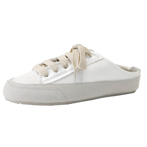 Chaussures basses blanches à bout rond pour femmes, chaussures plates à lacets et semelle épaisse, style polyvalent - Product Image 5
