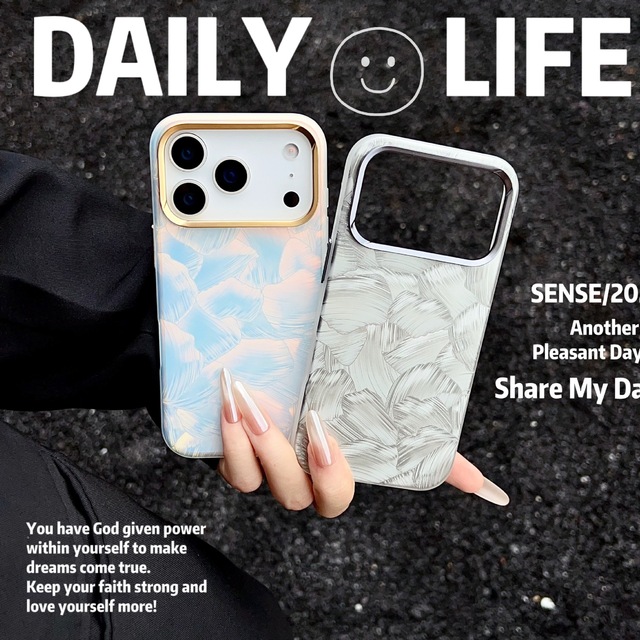 INS Style Iridescent Feather Texture Phone Case Electroplating Big Camera Bumper Thin Hard PC Case for iPhone 15-17 Series