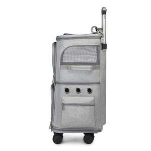 Double-Compartment Pet Carrier for Cats and <b>Small</b> Dogs Travel <b>Suitcase</b> Portable 4 Wheels Carriage Fold Able Cage Bag Trolley - Product Image 6