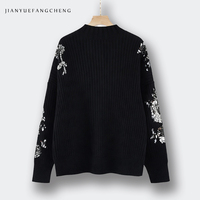 Pull-over pour femme en maille plate OEM&ODM, broderie florale de luxe avec perles et sequins, style artistique haut de gamme, faible MOQ