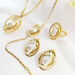 طقم قلادة من حجر بوهيميا كروي من الفولاذ المقاوم للصدأ من فاتينجنا بطبقتين خاتم للأظافر مطلية بالذهب للهدايا - Product Image 6