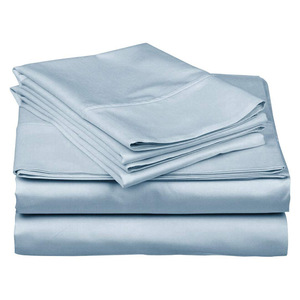 Drap de lit 3 pièces en coton égyptien respirant de style hôtel tissé moderne ensemble de draps plats avec deux taies d'oreiller - Product Image 1
