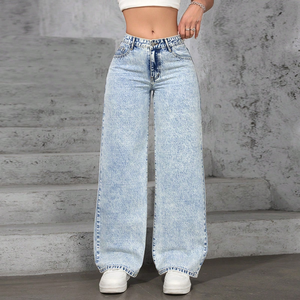 Pantaloni Casual a vita media pantaloni larghi Denim ragazze Jeans stile fidanzato semplice tessuto - Product Image 1