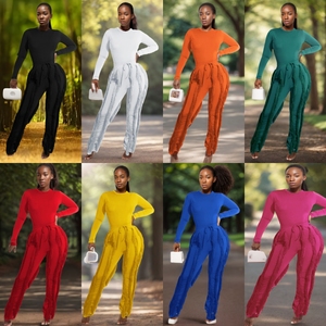 Hot Sale Casual Multicolor Long Sleeve Bodysuit Tassel 2 Piece Pants <b>Set</b> Women Fashion - Product Image 2