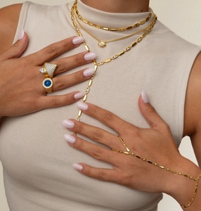 सोने की प्लेटेड फैशन महिला गहने सेट ज्यामितीय आयताकार आकर्षण लिंक चेन हैंड चोकर लेविट - Product Image 1