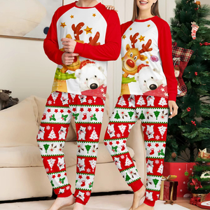 Conjunto de Pijamas con Estampado de Renos y Osos, Pijamas Suaves para Adultos, Mujeres, Hombres y Familias, Ropa de Dormir Navideña con Logotipo Frontal - Product Image 1