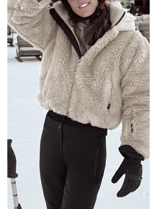 <strong>Women's</strong> <strong>Vintage</strong> Woven Faux Fur Hooded Winter <strong>Jacket</strong> with Zipper Closure in Polyester <strong>Women</strong> Skiwear Warm Coat - Product Image 1