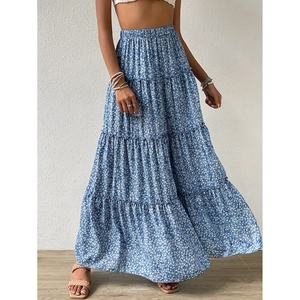 Jupe plissée ample à imprimé floral fendue pour femme, style A-line, printemps-automne, qualité supérieure, vente en gros, pour le bureau - Product Image 4