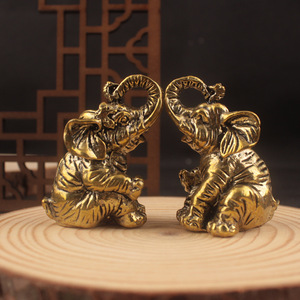 รูปปั้นช้างสีบรอนซ์ 2 ชิ้น ของตกแต่งบ้านบนโต๊ะ งานฝีมือรูปสัตว์ ดึงดูดความมั่งคั่ง - Product Image 1