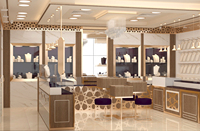 Aménagement intérieur de vitrine pour bijouterie, mobilier de magasin de détail de bijoux, décoration de magasin commercial, rénovation.